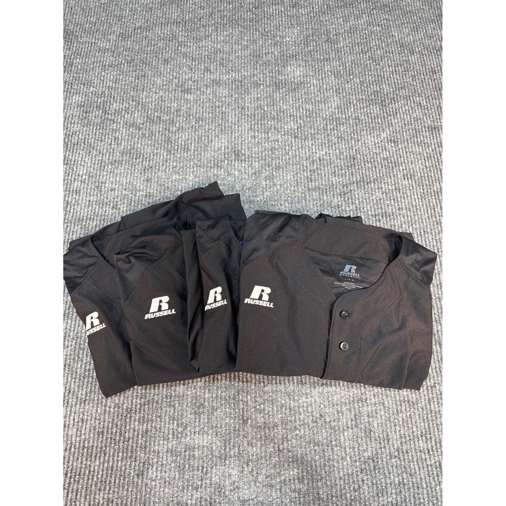 4 Russell Athletic Mens Dri-Power Baseball Jerseys Black Button Up Large L Mesh